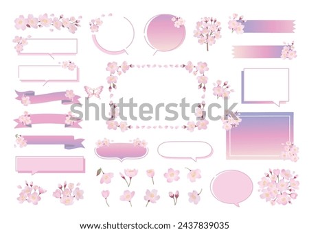 Spring cherry blossom frame illustration set