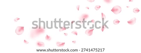 Spring cherry blossom frame. Sakura petal flying composition. Japan flower banner. Cosmetic beauty product. Natural decoration. Spa pink rose bg. Valentine romantic card. Vector illustration.