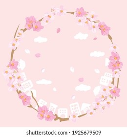 Spring cherry blossom season cityscape