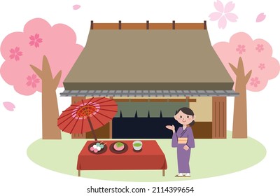 Spring cherry blossom viewing teahouse
