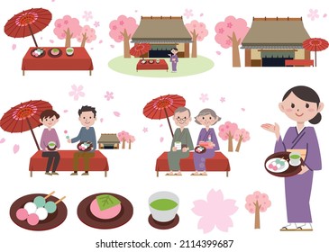 Spring cherry blossom viewing teahouse