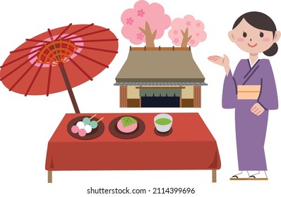Spring cherry blossom viewing teahouse