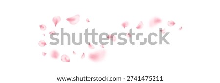 Spring cherry blossom wave. Sakura petal flying composition. Japan flower banner. Cosmetic beauty product frame. Natural decoration. Spa pink rose bg. Valentine romantic card. Vector illustration.