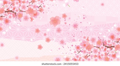 Spring cherry blossoms beautiful decorative frame set