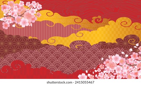 Spring cherry blossoms beautiful decorative frame set