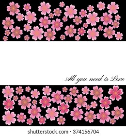 Spring Cherry blossoms in full bloom fading in to black background. Black emphasizes the beauty of flowers. Vector