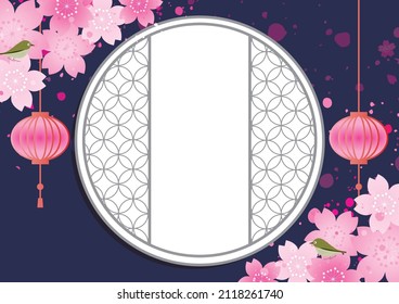 Spring cherry blossoms Japanese style traditional frame background
