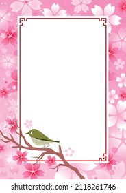 Spring cherry blossoms Japanese style traditional frame background
