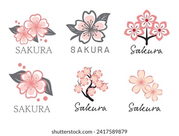 Spring Cherry Blossoms logo set (SAKURA written in Japanese)