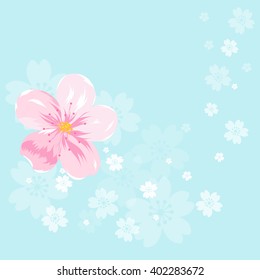 Spring Cherry Blossoms on blue background
