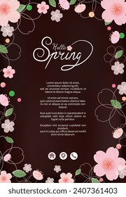 Spring cherry blossoms on dark background for greeting cards, posters, photo frames