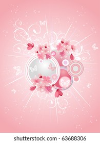 Spring cherry blossoms on pink background