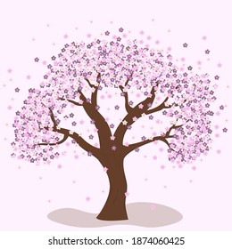 Spring cherry tree. Apricots, plum, cherry. Spring flowers. Flourishing tree. Vector illustration