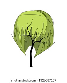 Spring cherry tree. Silhouette of a tree with a female hairstyle. Vector tree. Tree branches in the form of female haircut