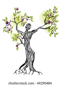  spring cherry tree with women silhouette