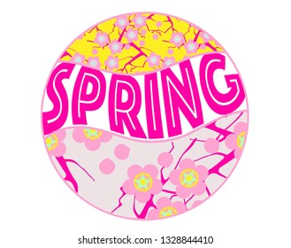 spring circle ornament with cherry flowers in pink yellow