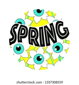spring circle ornament with daffodil flowers in pop colors
