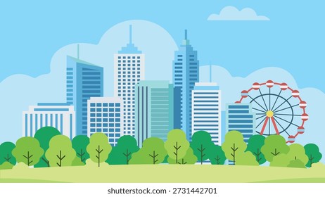 Spring City Skyline With Ferriswheel
