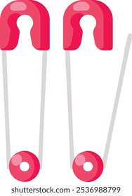 Spring and clasp Pin vector flat icon design, Handcrafted symbol, Perfect fit clothing sign,Sew and Tailor materials stock illustration, set of locking safety pins concept