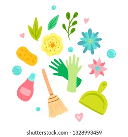 Spring Cleaning cheerful flat design EPS 10 vector stock illustration