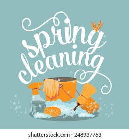 Spring Cleaning cheerful flat design EPS 10 vector royalty free stock illustration