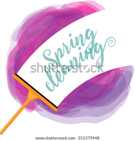 Spring Cleaning cheerful watercolor squeegee design EPS 10 vector royalty free stock illustration