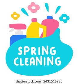 Spring cleaning. Colorful banner. Flat illustration on white background.