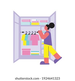 Composición plana de limpieza primaveral con caracteres humanos de estilo doodle que realizan la limpieza del hogar ilustración vectorial