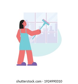 Spring cleaning flat composition with doodle style human characters performing home cleanup vector illustration
