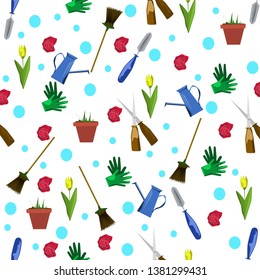 Spring cleaning, garden background, spring background, gardening pattern, colorful summer pattern