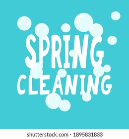 Spring cleaning hand drawn logo, badge, icon with bubbles. Poster, card, flyer, banner template lettering typography