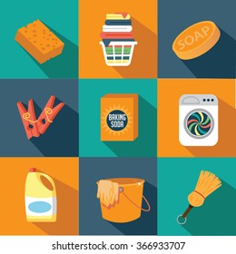 Spring Cleaning icons flat design EPS 10 vector royalty free stock illustration