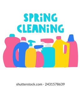 Spring cleaning. Cleaning items. Flat illustration on white background.
