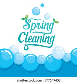 Spring Cleaning Letter Decorating And Foam Background, Housework, Appliance, Domestic Tools, Season