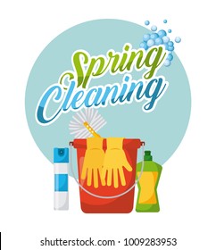 Spring Cleaning Poster Bucket Air Freshner Gloves Plastic Bottle Brush