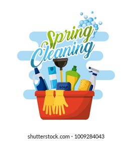 Spring Cleaning Poster With Bucket Bottle Spray And Gloves