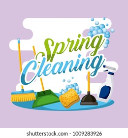 spring cleaning poster house work equipment