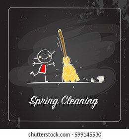 Spring Cleaning, seasonal background vector illustration design, kids having fun. Poster with typography, lettering. 