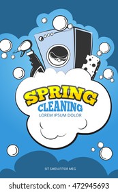 Spring cleaning service vector concept background. Housework and housekeeping, washing laundry illustration