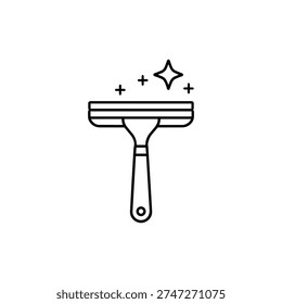Spring cleaning squeegee icon black and white vector spring cleaning window squeegee with sparkle line art