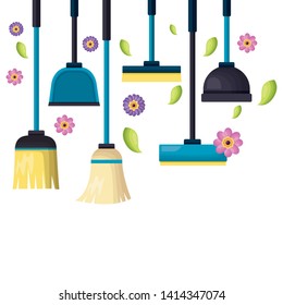 spring cleaning tools equipment products vector illustration
