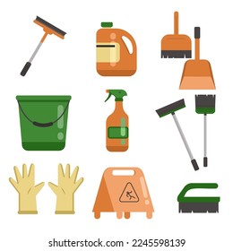 Spring cleaning tools flat illustration