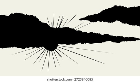Escena de día ventoso claro de primavera Color azul azur brillante oscuro dibujado a mano humo frío de invierno vapor vapor viento vendaval grabado esquema estilo de obra de arte. Lindo gris verano lluvia suave abstracto artista espacio de texto panorámica vista panorámica paisaje de fondo diseño icono signo