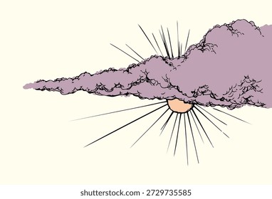 Spring clear windy day scene Dark bright azure blue color hand drawn cold cool winter fume steam vapor wind gale engrav outline artwork style. Cute grey summer soft rain abstract artist text space panoram scenic view scenery backdrop design icon sign