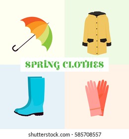 Spring clothes. Umbrella, boots, raincoat