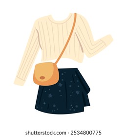 spring clothes warm sweater and skirt isolated