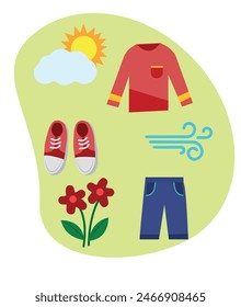 Spring Clothing. Clothing and items for spring season. Seasons vector illustration set