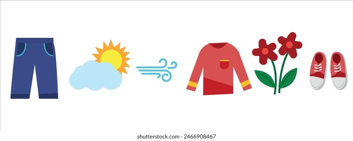 Spring Clothing. Clothing and items for spring season. Seasons vector illustration set