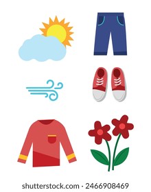 Spring Clothing. Clothing and items for spring season. Seasons vector illustration set