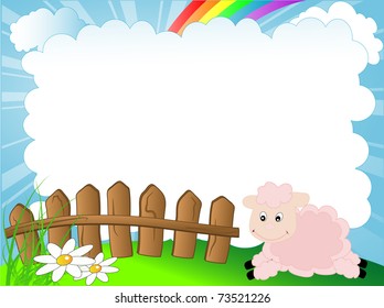 Spring cloudy background with lamb